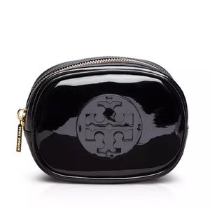 NWT Tory Burch Patent Cosmetic Case Bag in Black